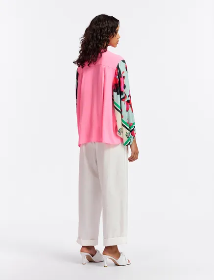 Neon pink shirt with printed sleeves