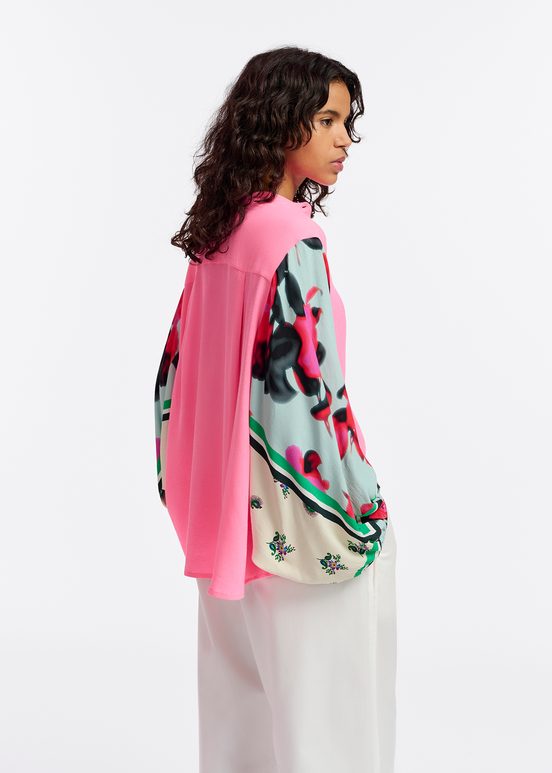 Neon pink shirt with printed sleeves