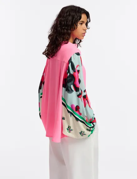 Neon pink shirt with printed sleeves