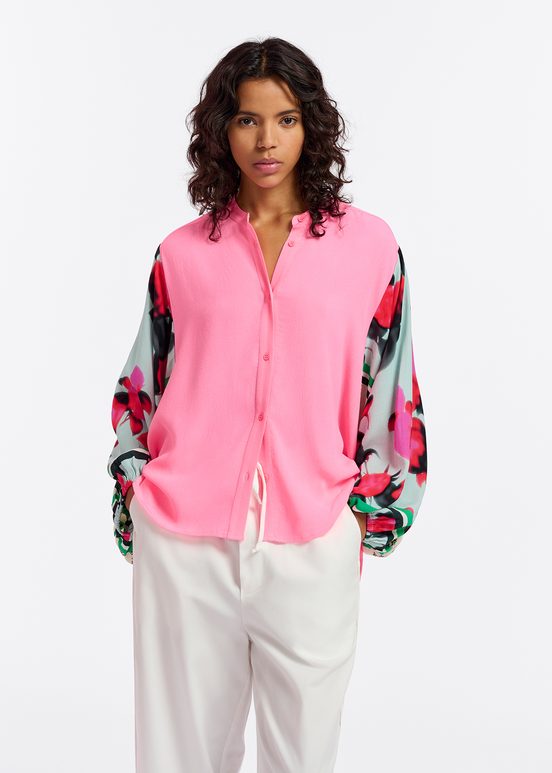 Neon pink shirt with printed sleeves