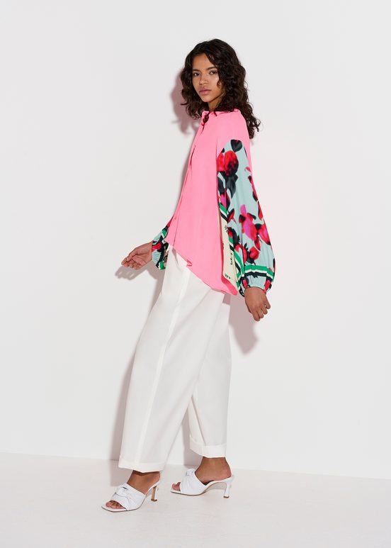 Neon pink shirt with printed sleeves