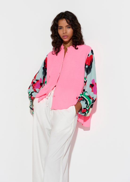 Neon pink shirt with printed sleeves