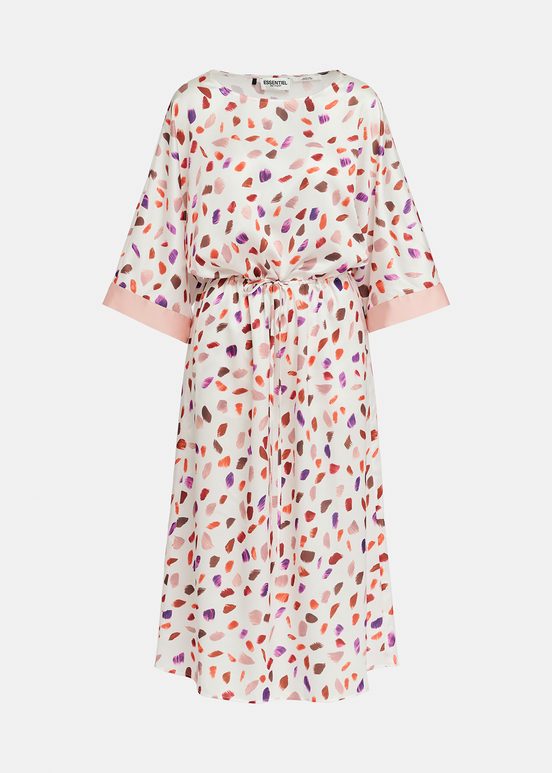 Off-white midi-length dress with multicolor print