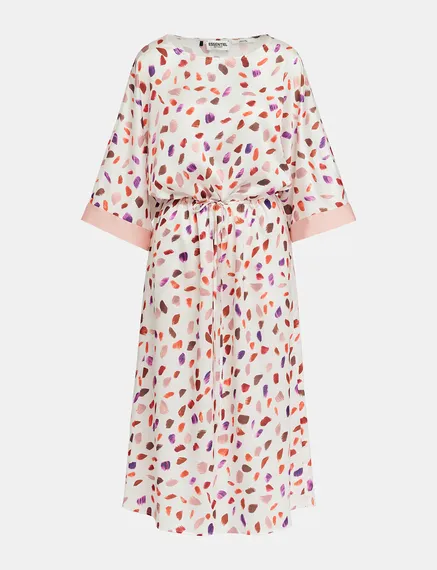 Off-white midi-length dress with multicolor print