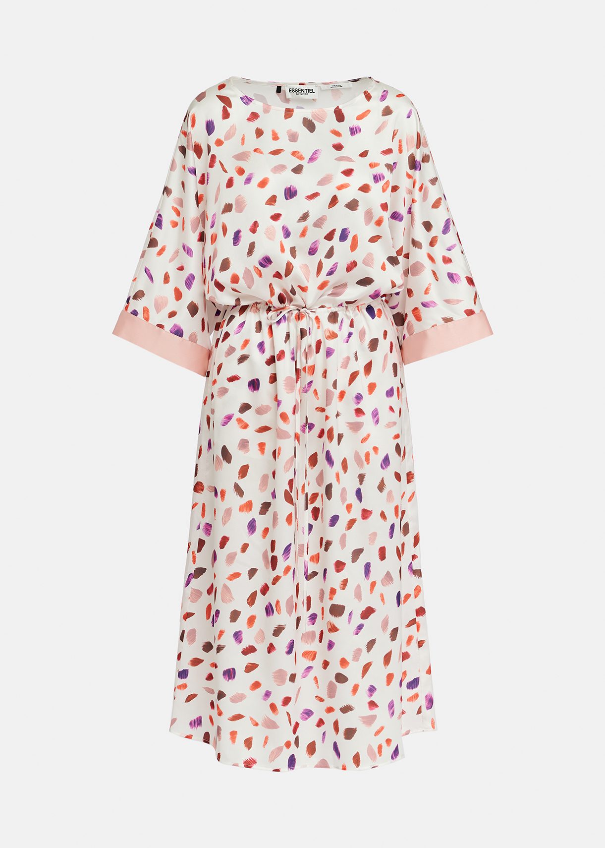 Off-white midi-length dress with multicolor print