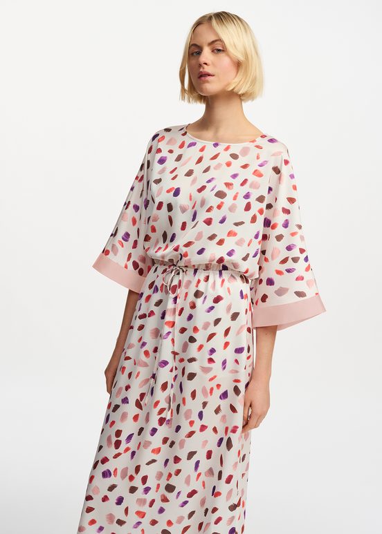 Off-white midi-length dress with multicolor print