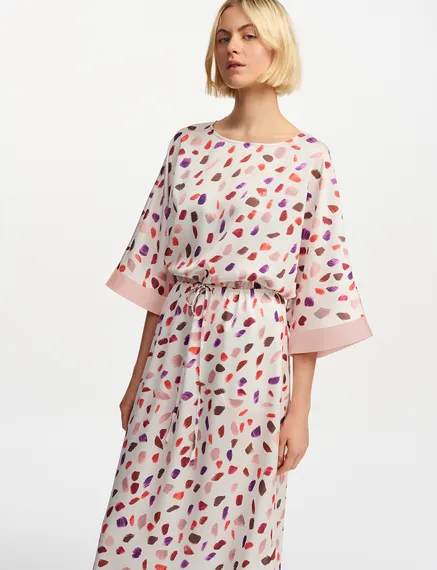 Off-white midi-length dress with multicolor print