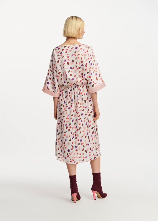 Off-white midi-length dress with multicolor print