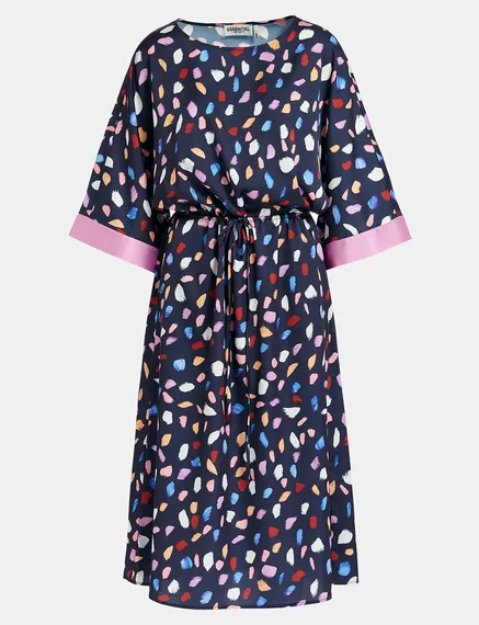 Robe midi bleu marine à imprimé multicolore