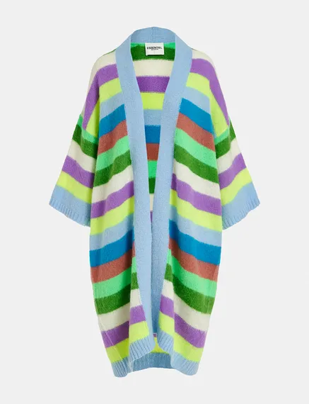 Cardigan mi-long à rayures multicolores