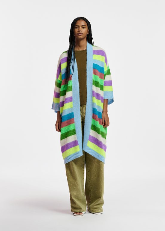 Cardigan mi-long à rayures multicolores