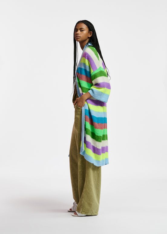 Multicolor striped midi-length cardigan