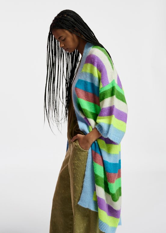 Multicolor striped midi-length cardigan