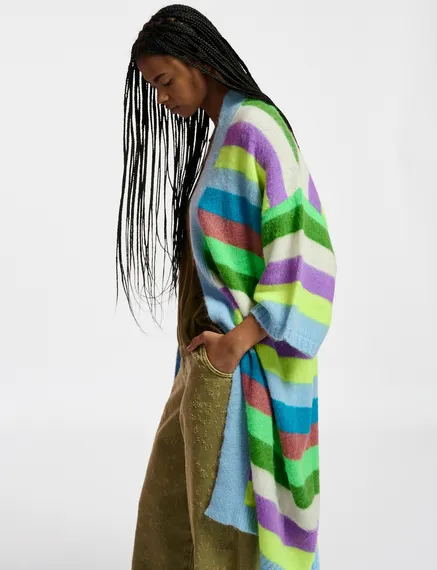 Multicolor striped midi-length cardigan