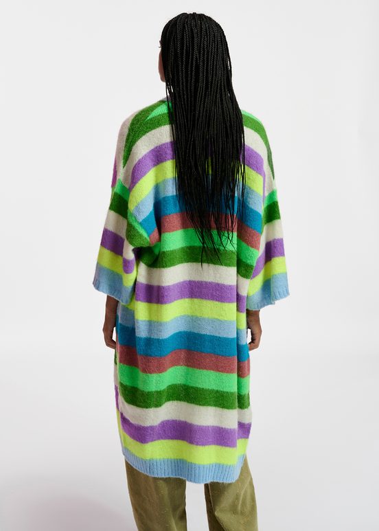 Multicolor striped midi-length cardigan