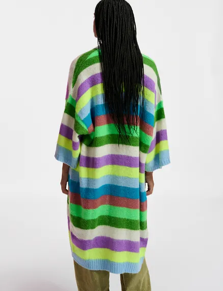 Multicolor striped midi-length cardigan