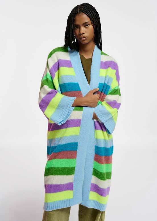 Multicolor striped midi-length cardigan