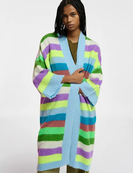 Multicolor striped midi-length cardigan