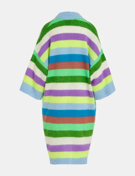 Multicolor striped midi-length cardigan