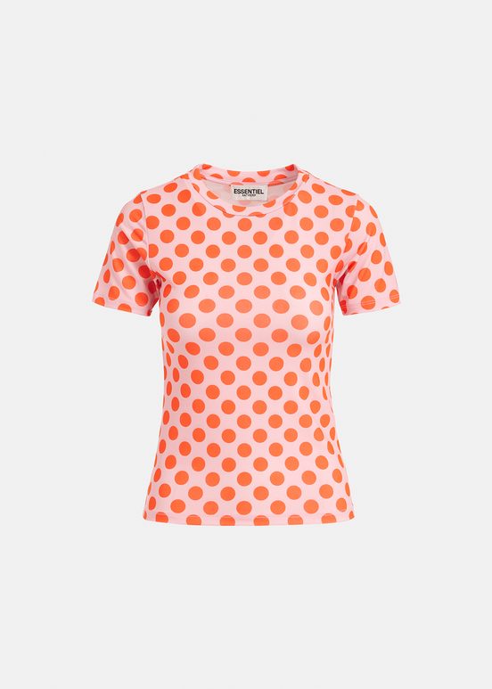 T-Shirt mit Punkten in Hellrosa und Orange