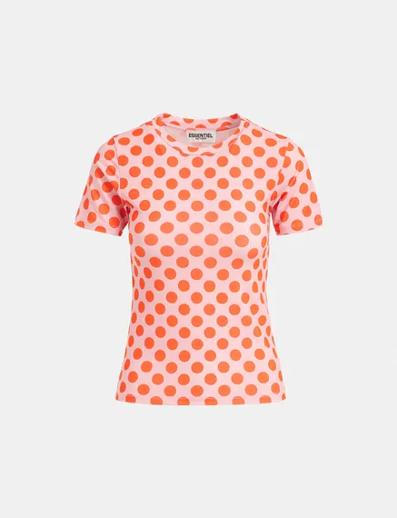 Lichtroze en oranje T-shirt met stippen