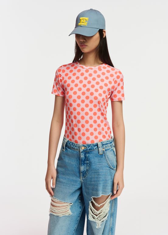 Light pink and orange polka-dotted T-shirt