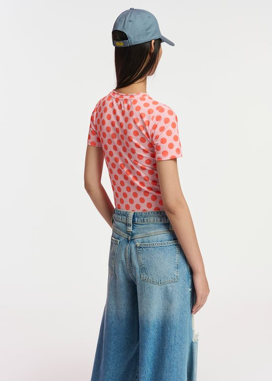 Light pink and orange polka-dotted T-shirt