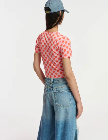 Light pink and orange polka-dotted T-shirt