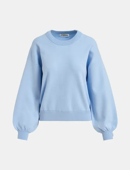 Light blue knitted sweater with buttoned sleeves