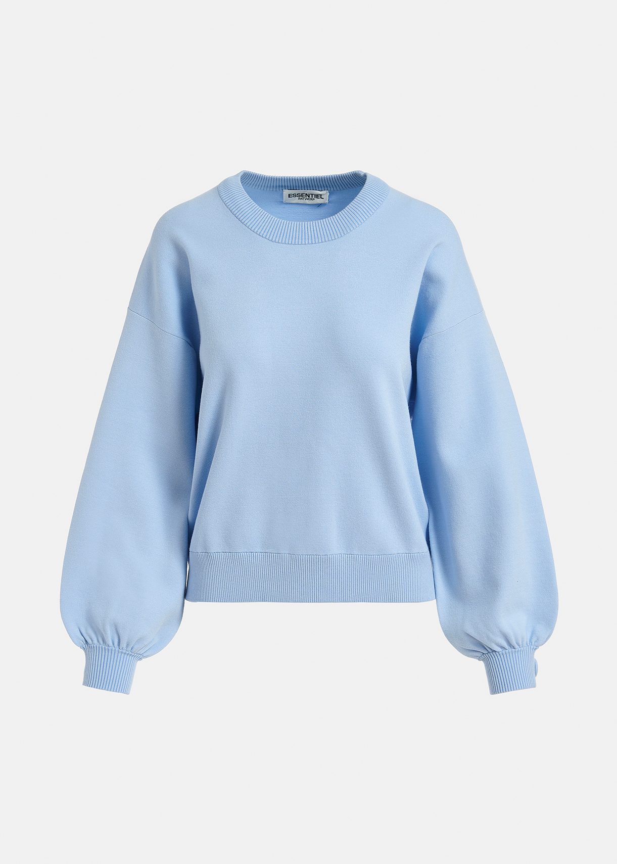 Light blue knitted sweater with buttoned sleeves