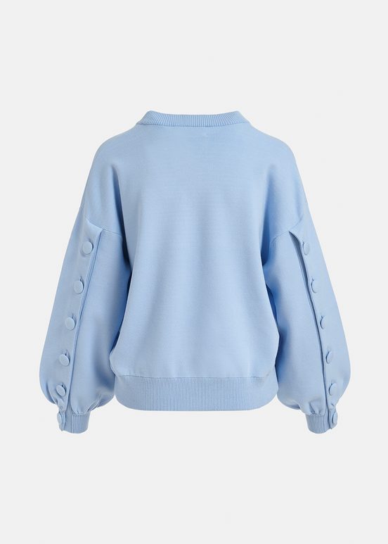 Light blue knitted sweater with buttoned sleeves