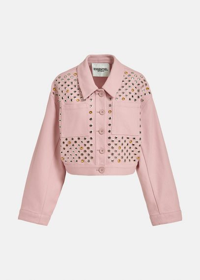 Courte veste en coton rose clair avec ornements