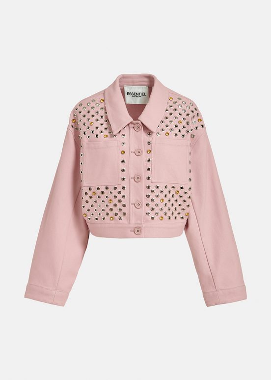 Courte veste en coton rose clair avec ornements