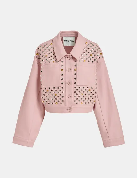 Courte veste en coton rose clair avec ornements