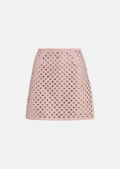 Light pink cotton canvas mini skirt with embellishments