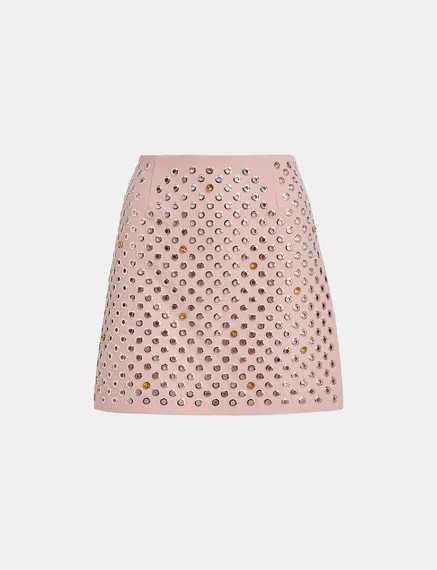 Light pink cotton canvas mini skirt with embellishments