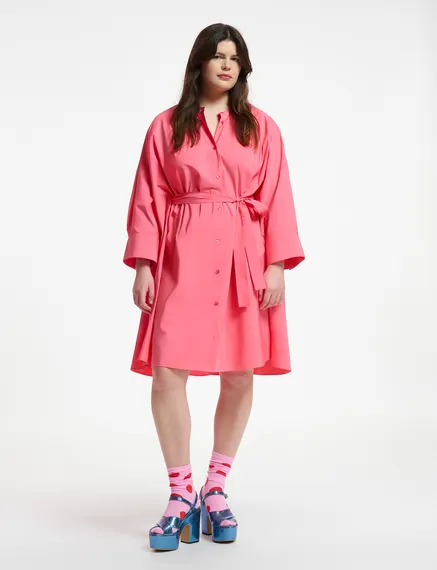 Pink knee-length oversized shirt dress