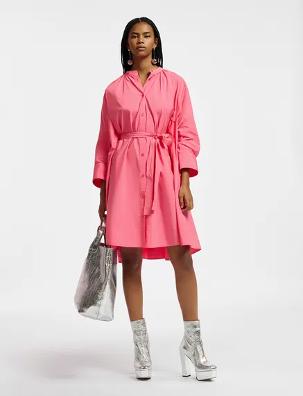 Pink knee-length oversized shirt dress