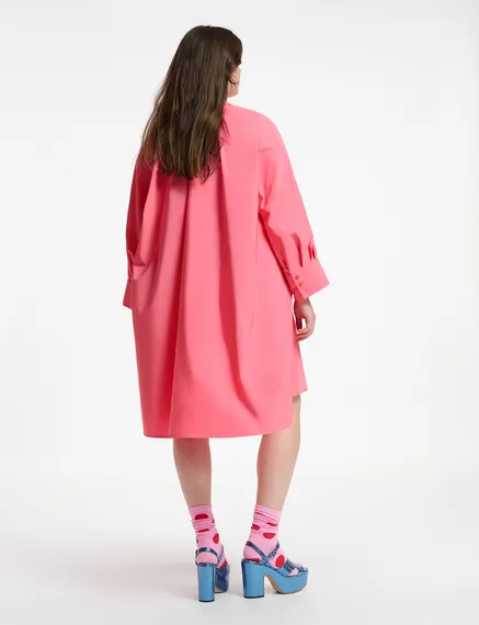 Pink knee-length oversized shirt dress