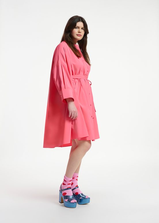 Pink knee-length oversized shirt dress