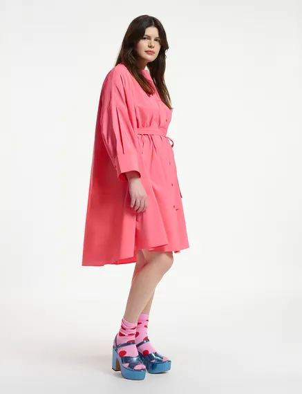 Pink knee-length oversized shirt dress