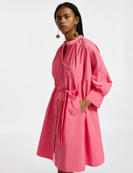 Pink knee-length oversized shirt dress