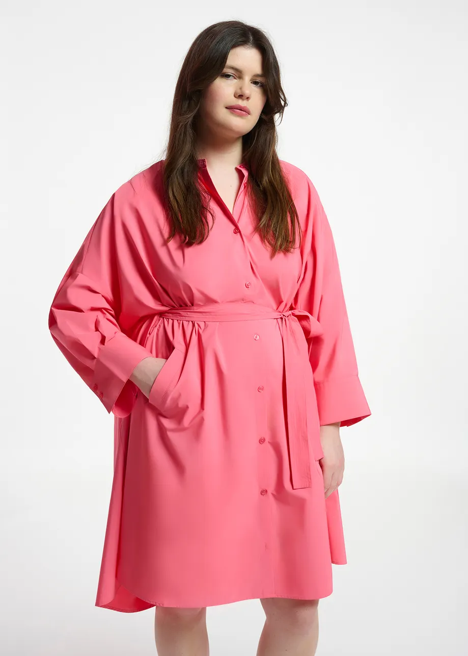 Pink knee-length oversized shirt dress