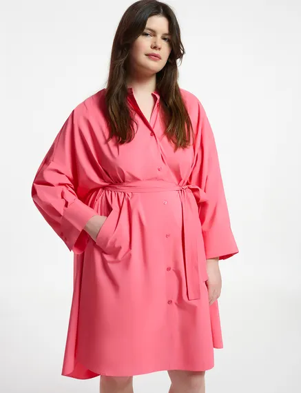 Pink knee-length oversized shirt dress