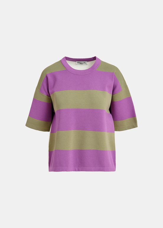 Purple and light khaki striped knit sweater