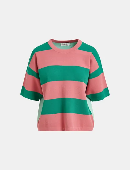 Vintage pink and green striped knit sweater