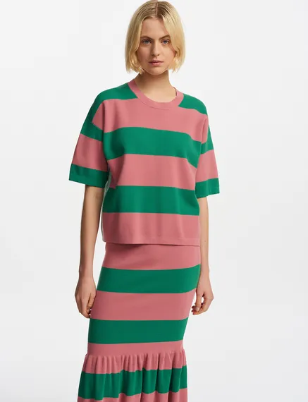 Vintage pink and green striped knit sweater