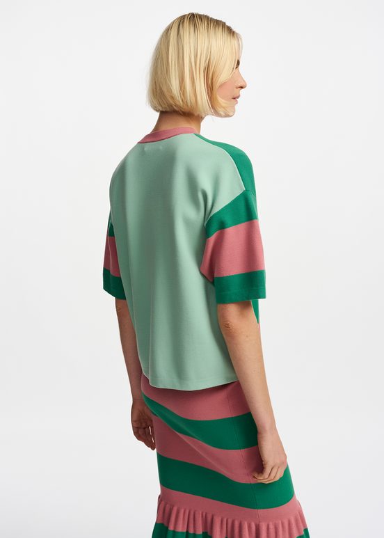 Pull à rayures vieux rose et vert