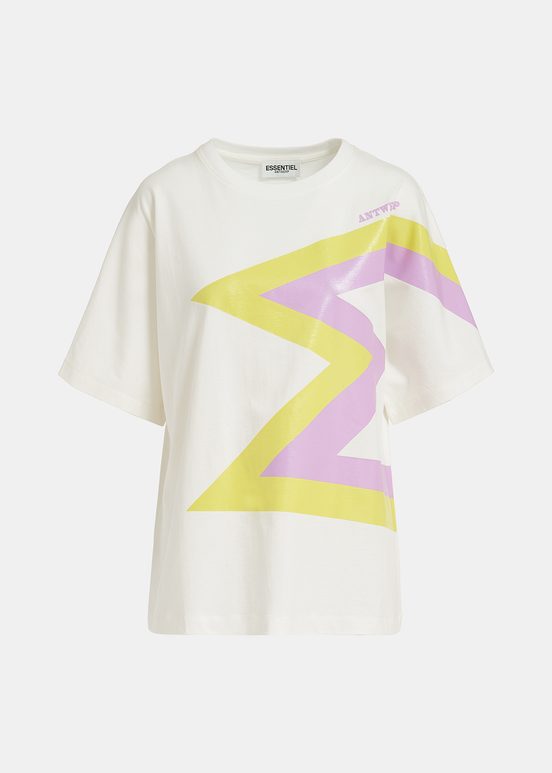 T-shirt en coton bio blanc cassé, jaune et lilas