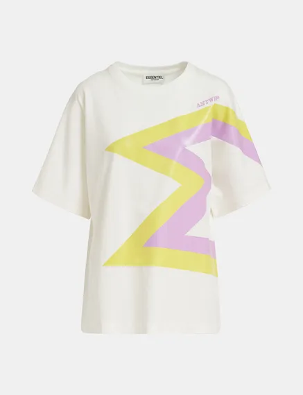 Off-white, yellow and lilac organic cotton T-shirt